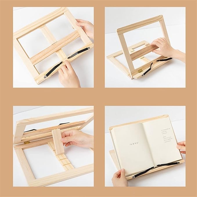 Book Stand Book Holder Tray Simple Wooden Desktop Reading Frame Adjustable Book Clip Small Bookstand Book Holder Cookbook Stand for Kitchen (Color : A)