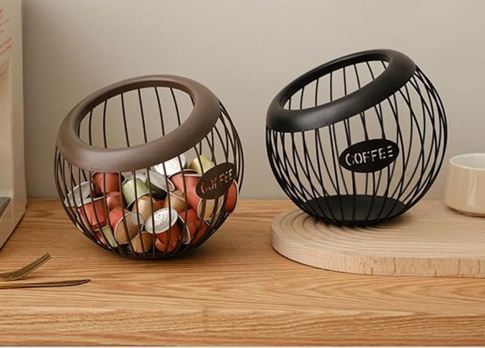 1PCS Coffee Pod Holder Iron Large Capacity K Cup Holder Espresso Coffee Capsule Storage Basket for Counter Coffee Bar Espresso Coffee Pod Organizer for Counter Fruit Bread Snacks Storage White