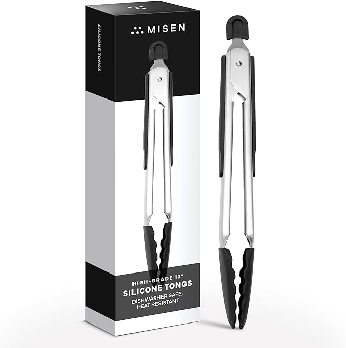 Misen Kitchen Tongs - Dishwasher Safe, Heavy Duty - Precision Silicone-Tipped Grilling Tool - Heat Resistant, Nonstick Safe - Perfect for Serving and Air Frying- 13 Inch | Black
