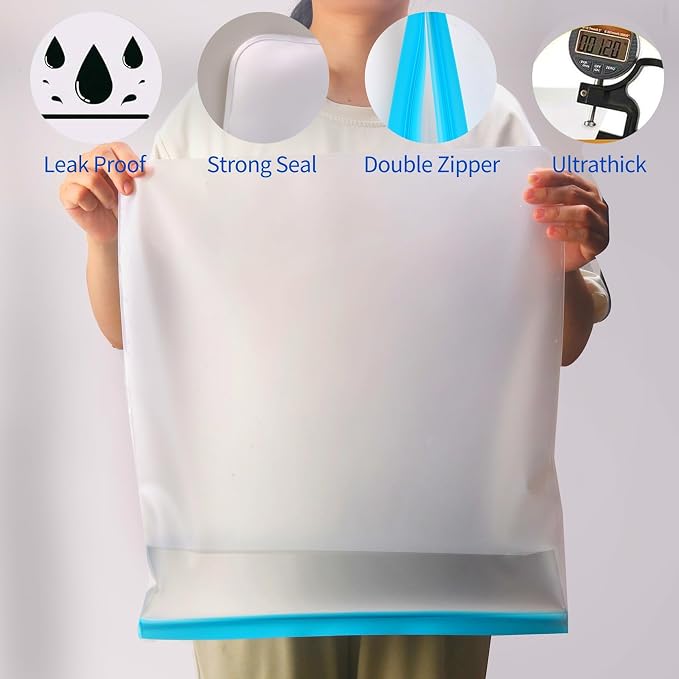 4 Pack Reusable 3 Gallon Freezer Bags Dishwasher Safe, BPA Free Reusable Freezer Bags 3 Gallon 16"x18", Leakproof Large Storage Bags for Food, Clothes, Travel, Moving (Multicolor 4 Pack)