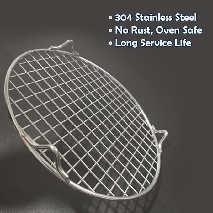 Round Barbecue Grids with Legs Dia 13.8" Straight Wire Footed Steaming 304 Stainless Steel Cooling Rack Multi-Purpose Grill Rack for Airfryer Instant Pot/Pressure Cooker (350mm/13.8")