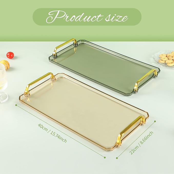 Serving Tray with Handles Serving Tray Valet Tray Plastic Serving Trays for Party, Kitchen, Bathroom, Dessert Table, Cupcake Display, Acrylic Tray for Ottoman Coffee Table, Decorative Trays (Green)