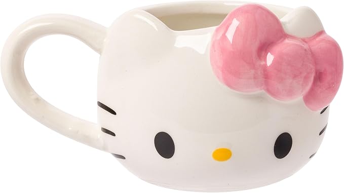 Silver Buffalo Sanrio Hello Kitty Different Color Bows 3 Pack Ceramic 3D Sculpted Mini Cup Set with Handles, Perfect as a Sugar, Cream, or Milk Set, 3.5 Ounces
