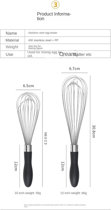 10 12-Inch Balloon Whisk Stainless Steel Manual Egg Beater,Frother Handheld For Cooking Cake Cream Whipping