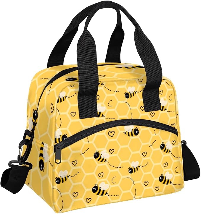 Honeycomb Bees Insulated Lunch Bag for Women Men Reusable Lunch Box Cooler Bag Large Leakproof Lunch Tote with Adjustable Shoulder Strap for Adult Work Picnic Camping Beach Office