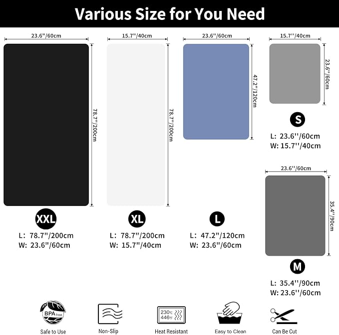2MM Thick Silicone Countertop Mat, 35.4"x 23.6" Silicone Mats for Kitchen Counter, Nonslip Heat Resistant Mat, Large Kitchen Counter Mats, Waterproof Countertop Protector(Light Blue)