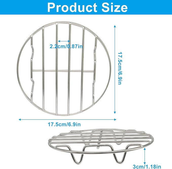 1 Pack 7 Inch Stainless Steel Cooling Rack, Steaming Steamer Rack Baking Baking Rack, Adjustable Stand for Kitchen/Outdoor Cooking
