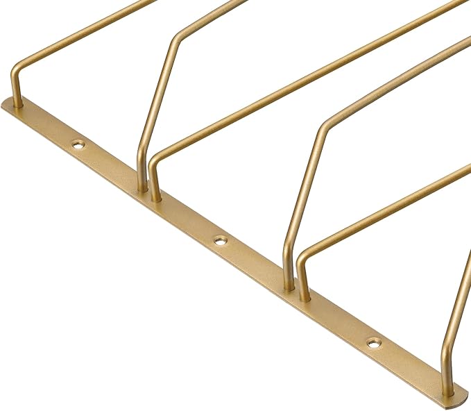 uxcell Wine Glass Rack Under Cabinet, 1Pcs 14-Inch Stemware Wine Glass Hanging Rack Stainless Steel Wine Glass Organizer Storage Hanger for Shelf Kitchen Bar Decor (3 Rows, Gold)