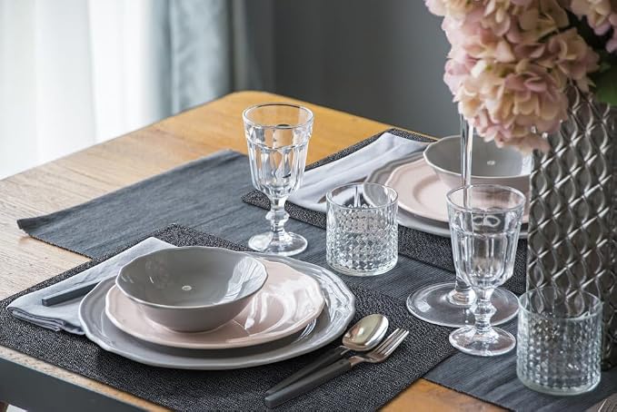 homing Faux Cotton Linen Placemats Set of 4, Cloth Washable Farmhouse Dining Table Mats for Indoors & Outdoors, Easy to Clean, Charcoal, 13 x 19 Inch