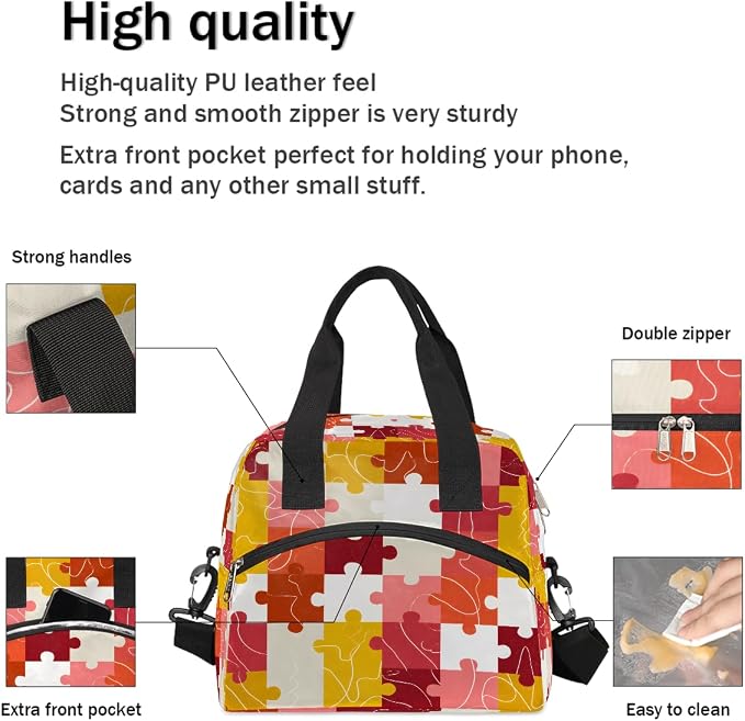 Pardick Autism Puzzle Color Insulated Lunch Bag for Women Leakproof Lunch Box Large Cooler Thermal Tote Bag with Shoulder Strap Meal Prep Bags for Work School Office Picnic Teen Girls Adult