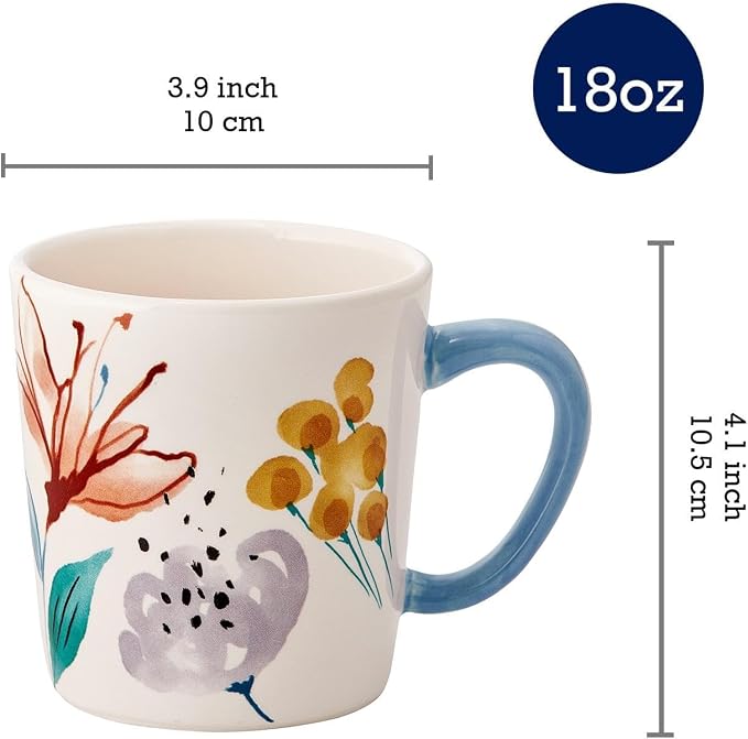 Bico Blossom Symphony Ceramic Coffee Mugs Set of 4, 18 oz Large Tea Cups with Handle, Aesthetic Latte Mugs for Cappuccino Cocoa, Lead-Free, Dishwasher and Microwave Safe, Housewarming Gift