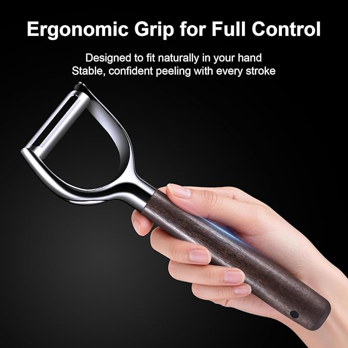 Premium Vegetable Peeler, Stainless Steel Potato Peeler with Ergonomic Wood Handle, Sharp Veggie Peeler for Potatoes, Carrots, Fruits & Cabbage, Professional Peeler for Kitchen (Y Shape)