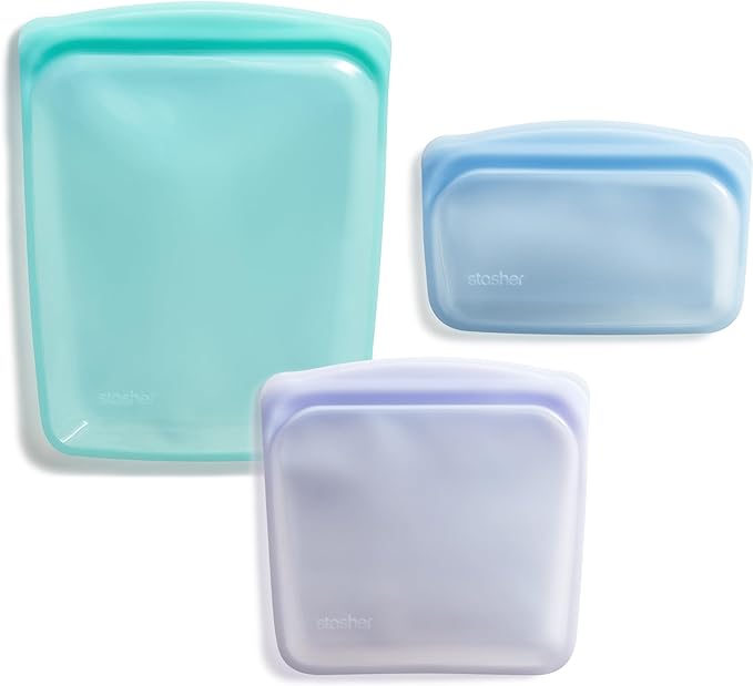 Stasher Silicone Reusable Storage Bags, 3-Pack, Reusable Freezer Bags, Microwave, Dishwasher, Oven Safe, Sous Vide, Premium Lunch Containers, Eco Friendly, Food Storage Bags, Snack Bags, Multicolor | Reusable Food Bags