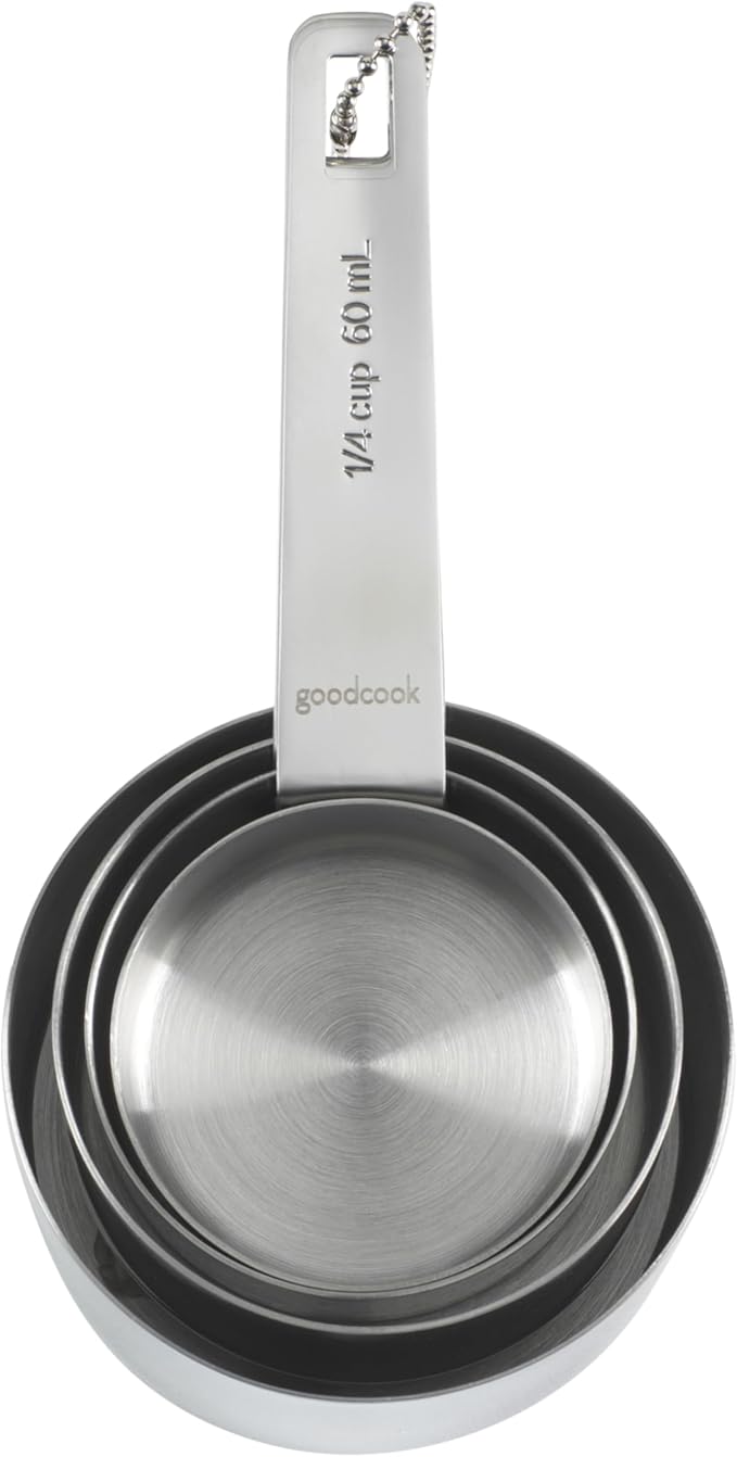 GoodCook Gourmet Measuring Cup Set, Stainless Steel 4-pc., 1/4, 1/3, 1/2, 1 Cup etched measurements