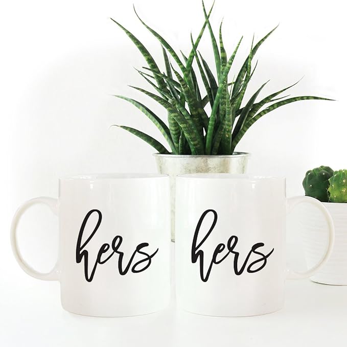 Andaz Press Funny Couples 11 oz Ceramic Coffee Mugs, Hers, Hers, His and Hers Coffee Mug Set of 2, Valentines Couples Mugs for Him and Her, Mr and Mrs Mugs, Couple Mugs for Husband and Wife