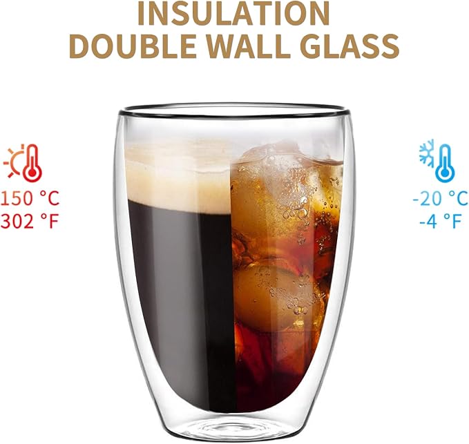 6.8OZ Double Wall Espresso Cups Set of 4, Clear Expresso Shots Cup, Double Wall Insulated Espresso Mugs, Tazas de Cafe Expreso, Microwave Dishwasher Safe,Suit for Espresso Machine