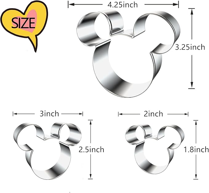 3PCS Mouse Cookie Cutters, Mouse Head Shapes Themed Biscuits Molds Stainless Steel Metal Cutter for Kids Birthday Party Holidays Baby Shower