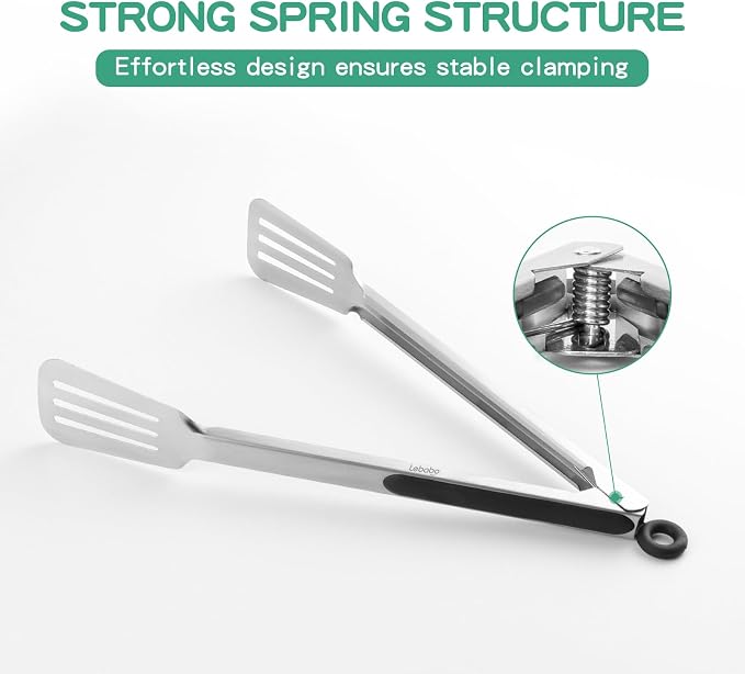 Metal Tongs for Cooking, Set of 2 Stainless Steel Spatula Tongs for Grilling, Cooking and Flipping, Strong Grip for Ribs, Steak and Fish, Comfortable Grip, Easy Pull Lock, 9 inch & 12 inch