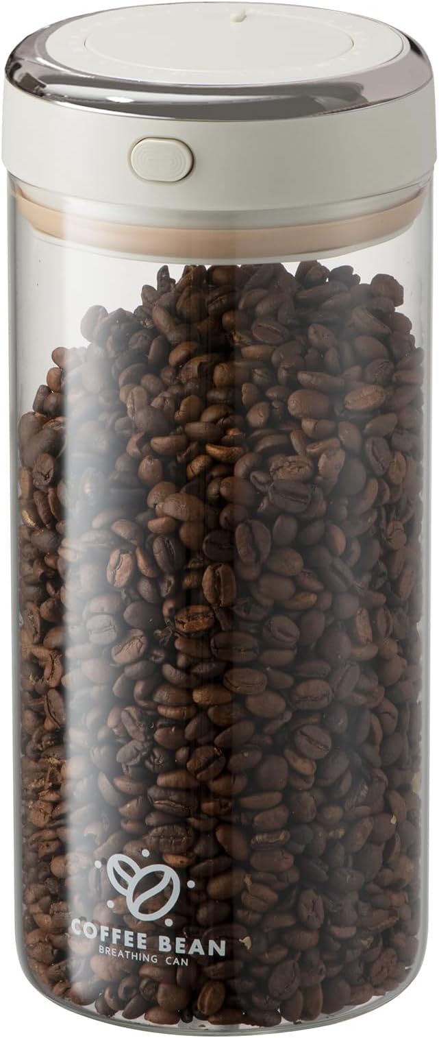 Coffee Bean Storage Container with One-way Valve Airtight Lid Date Tracker for Coffee and More Food Fresh and Storage, Clear Borosilicate Glass Coffee Canister(1.8 Qt - 21 OZ)