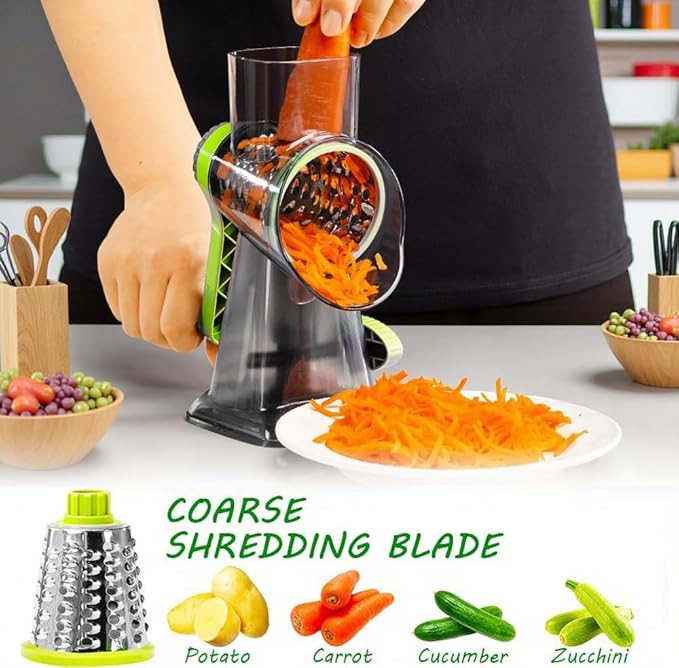 Cheese Grater with Handle, Multifunctional Manual Rotary Cheese Grater - Cheese Shredder Easily Chop Carrots, Potatoes, Vegetables and Fruits and Easy to Clean