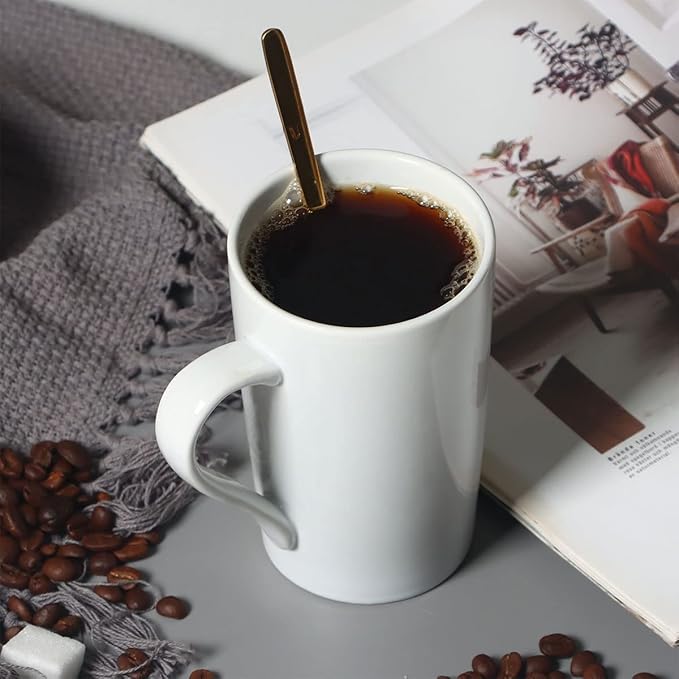 12 oz Coffee Mugs for Office Home, M099 Novelty Marble Ceramic Cup for Men Women, Set of 4, White