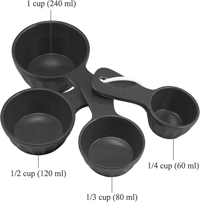 UP 4-Piece Latte Style Melamine Measuring Cups Set, Professional Nesting Baking and Cooking Tools for Liquid and Dry Ingredients, Grey