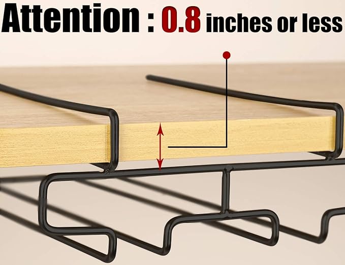 Wine Glass Holder - Stemware Rack Under Cabinet - Hanger Storage Shelf, Fit for The Cabinet 0.8“ or Less (black, 2 Rows)