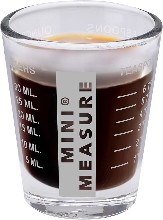 Kolder Mini Measure Heavy Glass, 20-Incremental Measurements Multi-Purpose Liquid and Dry Measuring Shot Glass, White, Set of 2
