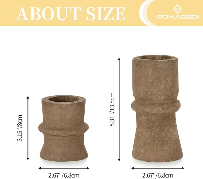 Romadedi Candlestick Holders Boho Decor: Taper Candle Holders Paper Mache for Living Room Modern Decorations Candle Stick Dining Table Centerpiece Fireplace Home Decoration Brown