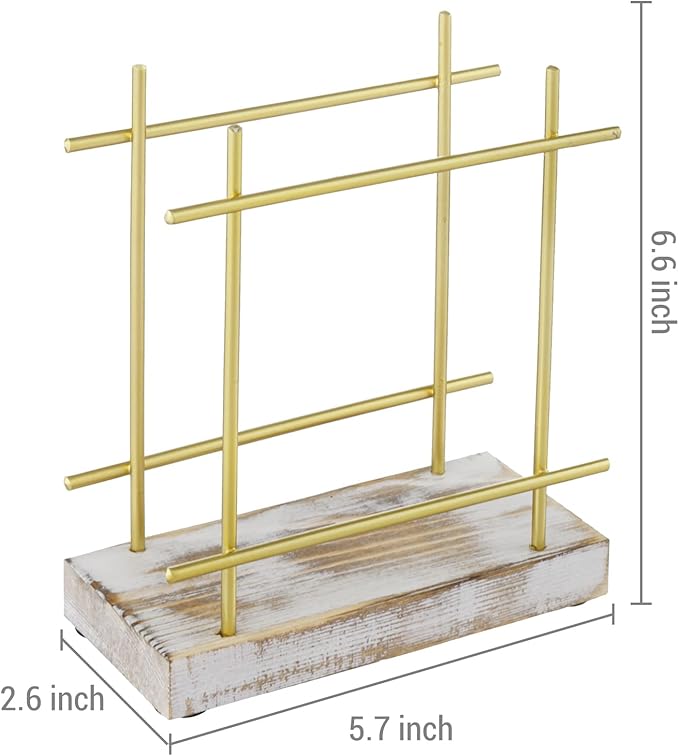 MyGift Shabby Whitewashed Wood Base Napkin Holders, Brass-Tone Metal Dispenser for Dining Table & Cocktail Serviette, Kitchen/Dining Accessories for Home/Café