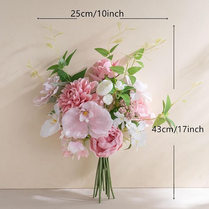 KIRIFLY Artificial Fake Flowers Silk Rose Flower Arrangements Wedding Bouquets Decorations Plastic Floral Table Centerpieces Home Kitchen Garden Party Décor (Pink White)