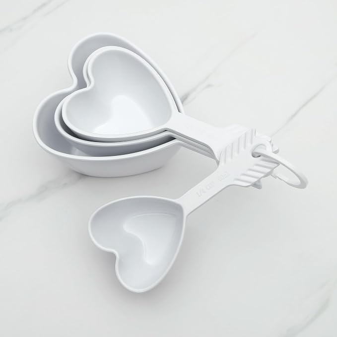 UP 4-Piece Heart Melamine Measuring Cups Set, Professional Nesting Baking and Cooking Tools for Liquid and Dry Ingredients, White