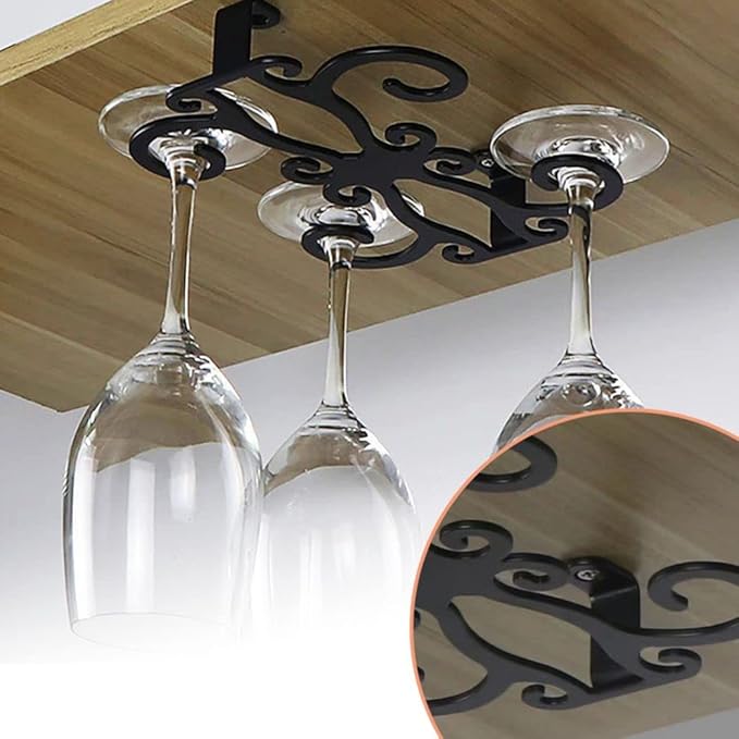 Wine Glass Rack, Black Hanging Wine Glass Rack Butterfly Shape Stemware Wine Glass Racks Under Cabinet Wine Glasses Holder Iron Storage Hanger Shelf for RV,Bar, Kitchen, Restaurant,