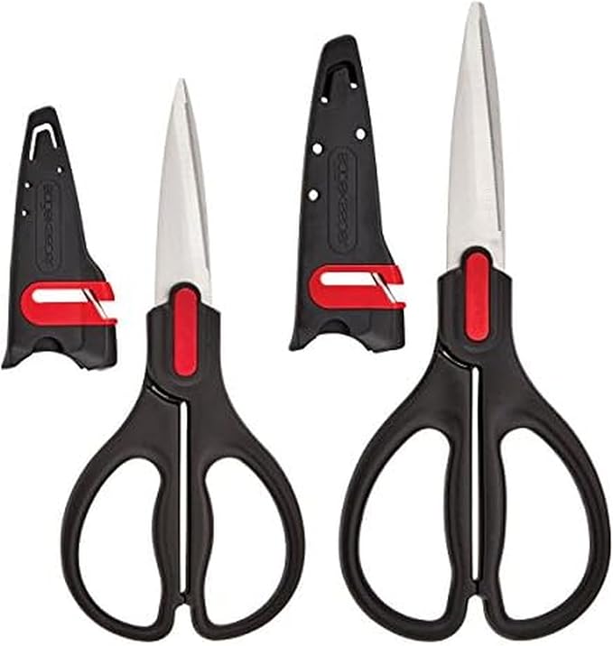 Farberware 2-Piece Kitchen Shears Set with Self-Sharpening Edgekeeper Sheaths, High Carbon Stainless Steel All-Purpose and Utility Scissors for Food, Poultry, Herbs, and More