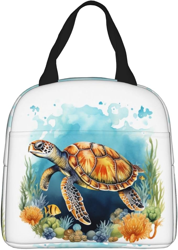 Insulated Lunch Bag Sea Turtle Ocean Watercolor, Leakproof Lunch Tote for Work School, Reusable Lunch Box Cooler for Adults Students, Compact Lunch Bag for Office College Picnic