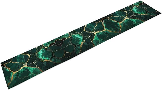 Marble Table Runner, Abstract Dark Green and Gold Modern Luxury Texture Printed Linen Table Runners for Farmhouse Kitchen Dining Room Party Holiday Home Decor 13" W x 36" L