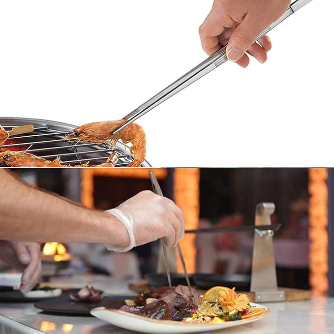 Professional Fine Cooking Tweezer Tongs,High-Precision Stainless Steel Kitchen Tweezers Tongs - 1pcs 12" and 3pcs 6.3"
