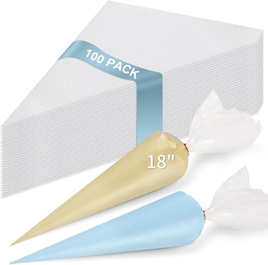 18 Inch Large Piping Bags Disposable, 100 Pieces Icing Bags, Tipless Piping Bags, Thickened Pastry Bags, Non-Slip & Anti-Burst, Frosting Piping Bags for Cakes Cookies Decoration