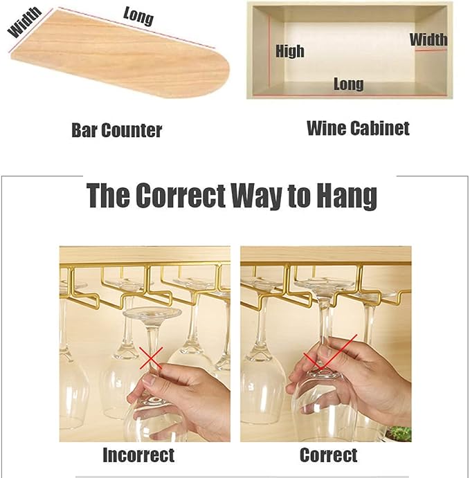 Wine Glass Holder Under Cabinet - Hanging Stemware Holder, Wine Glasses Storage Hanger Metal Organizer for Cabinet Kitchen Bar (4 Rows)