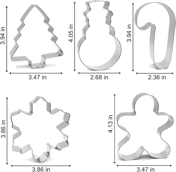Christmas Cookie Cutters Large - 5 Pieces - Gingerbread Man, Christmas Tree, Snowflake, Snowman, Candy Cane Shapes, Stainless Steel Biscuit Cutter Molds Set for Winter Holiday Baking