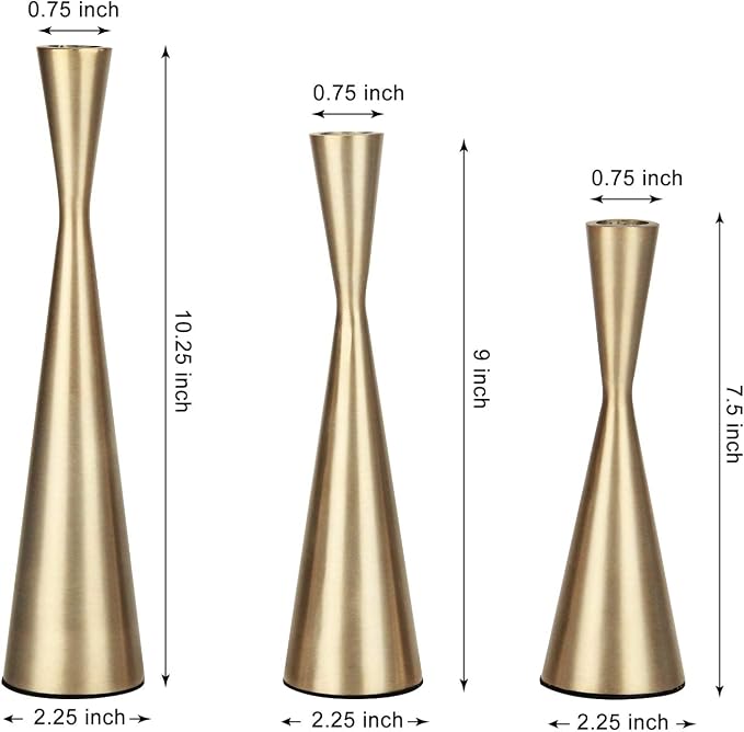 Vixdonos Brass Gold Taper Candlestick Holders Metal Candle Holders Set of 3 Table Mantel Decorative Candle Stand for Wedding, Dinning, Party,Home Decor (Gold)