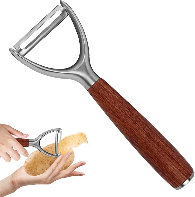 Premium 304 Stainless Steel Y-Shaped Potato Peelers with Ultra Sharp Blades, Heavy-Duty Fruit Peeler with Comfort Real Wood Handle, 10X Durable Vegetable Peeler, No Rust