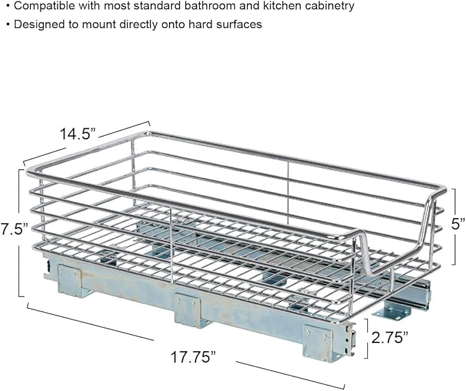 Household Essentials Chrome-Plated Steel Pull-Out Organizer with Artisanal Basket Detailing