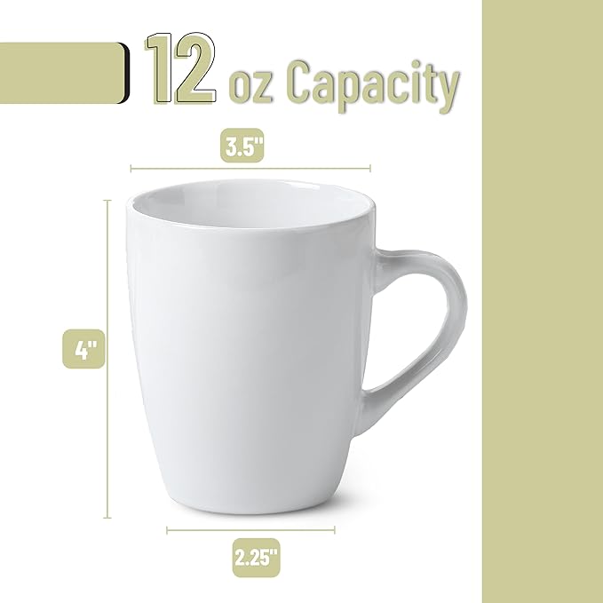 BTaT- Porcelain Coffee Mugs Set, 12 Ounces, 4 Pack, White Ceramic Coffee Mugs with Handle, Restaurant Cups for Mocha, Tea, Cappuccino, Cocoa, Cereal, Mug Gift Set, Dishwasher Safe, Mothers Day Gift