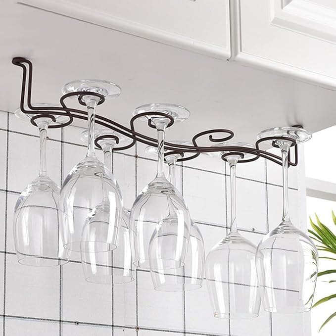 Wine Glass Rack Hanging Under Cabinet, 6/8 Hooks Stemware Holder Storage Hanger for Bar Kitchen Restaurants(46cm/18inch)