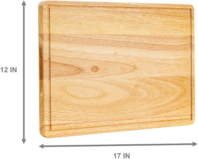 Large Wooden Cutting Board, Durable, FSC-CERTIFIED PARAWOOD, Thick Wooden Cutting Board with Juice Groove, Perfect for Meat, Vegetables, and Cheese,17 IN X 12 X 1 IN