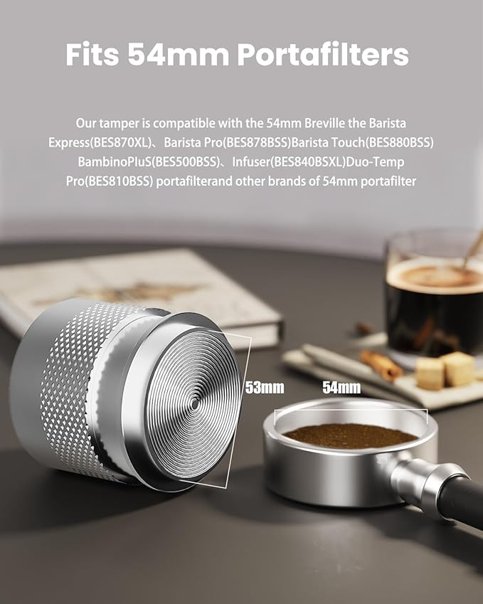 53mm Espresso Tamper, Maestri House Stainless Steel Barista Coffee Tamper for Espresso Machine, Spring-loaded Tamper Fits for 54mm Breville Portafilter Fits for 54mm Espresso Portafilter (Silver)