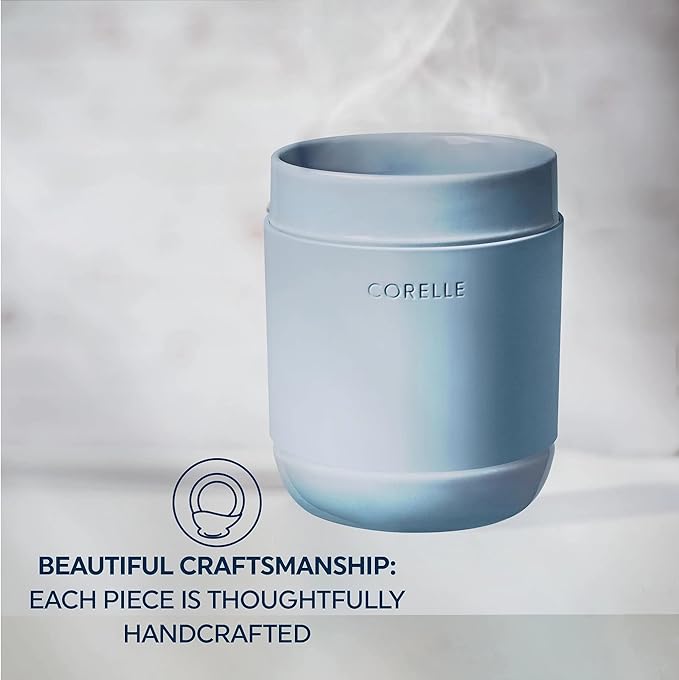 Corelle Stoneware 4-Pc Tumbler Set of 2 with Lids, Handcrafted Artisanal Travel Mug, Solid Glaze Stoneware, 13-1/2-Oz Travel Coffee Mug Set, Oatmeal