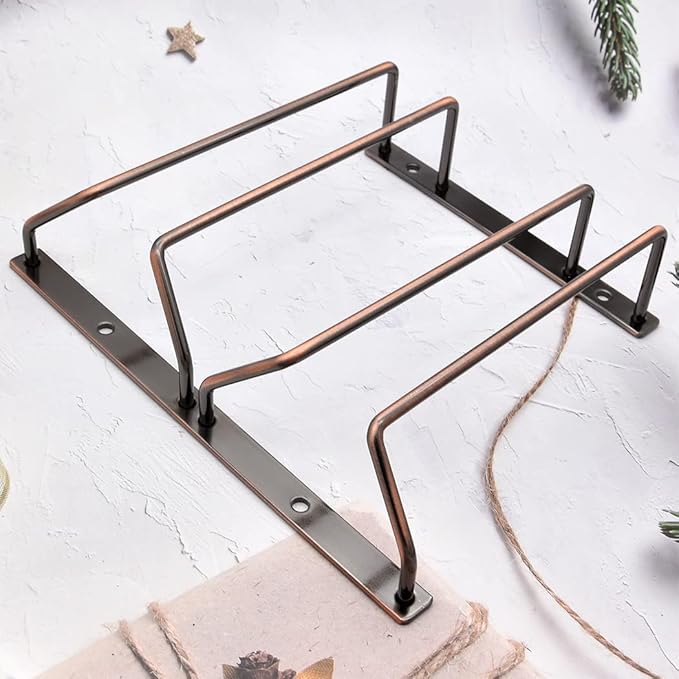 18cm Wine Glass Rack - Under Cabinet Stemware Wine Glass Holder Glasses Storage Hanger Metal Organizer for Bar Kitchen, Copper Finish (2 Rows, 1 Pack)