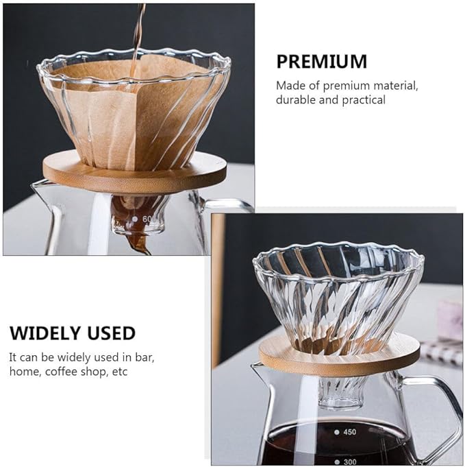 Cabilock 1set Reusable Stripe Glass Coffee Filter Funnel High Borosilicate Glass Coffee Dripper Base for Home Cafe Travel Use